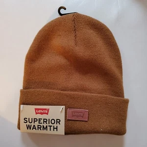 Levis Cuffed Stretch Knit Brown Beanie Superior Warmth Hat Men Winter Beanie Cap - Picture 1 of 4