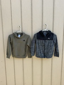 Lot Of 2 Kids Size S 7/8 Puma N Adidas Hoodie Green And Zip Up Black Jacket - Picture 1 of 13