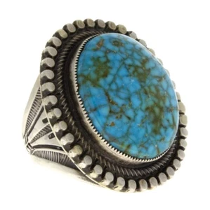 10.5 Natural Birdseye Kingman Turquoise Ring By Navajo Artist Calvin Martinez - Picture 1 of 4