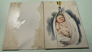 BABY BOY PITMAN BIRTH ANNOUNCEMENT FEB 19 BABY IN WEIGH SCALE FOLD CARD 1900'S - Picture 1 of 8