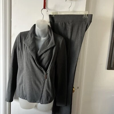 TALBOTS  Gray PANT SUIT Jacket Zip Size P Stretch Cotton Blend  GREAT For TRAVEL Foto 1 de 4