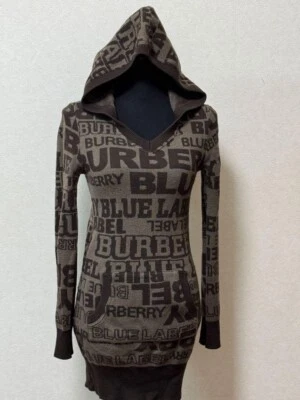 Burberry Blue Label Long sweatshirt hoodie knit dress Print logo Brown US S - Image 1 of 4