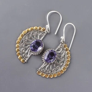 Oval Natural IOLITE 925 Sterling Silver Engagement Dangle Drop Sister Earrings - Picture 1 of 6