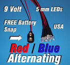 10 x LED - 5mm PRE WIRED LEDS 9 VOLT RED / BLUE ALTERNATING 9V USA  