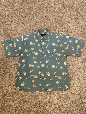 Consensus Green Fish and Gear Casual Button Down Short Sleeve Shirt - Size L - Image 1 of 4