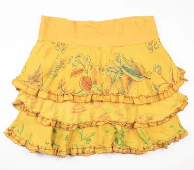 Johnny Was Falda Floral con Volantes Para Mujer Mediana Naranja Seda Boho Niveles Mini Foto 1 de 4