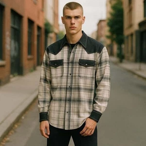Camicia western uomo vintage taglia grande perle bottoni a pressione sartoriale fatta a mano - Foto 1 di 8