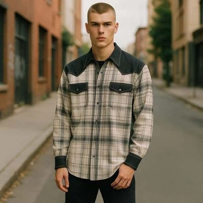 Camisa Western Vintage Para Hombre Talla Grande Perla Botones a Presión Hecha a Mano Foto 1 de 4