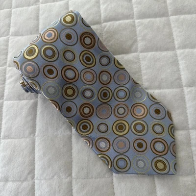 Corbata TED BAKER Para Hombre Azul Dorado Geométrica Circular 100% Seda Preppy Carrera Foto 1 de 4