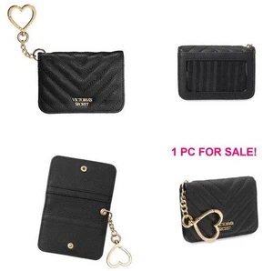 Victoria Secret Negro V Acolchado Plegable Tarjeta Identificación Estuche Pequeña Cartera con Llavero - Imagen 1 de 1