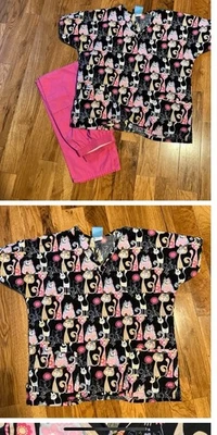 Scrub set pink black small cats - Image 1 of 3
