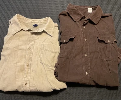 2 camisas de pana para hombre XL marrón/bronceado 100 % algodón manga larga botones bolsillos delanteros Foto 1 de 4