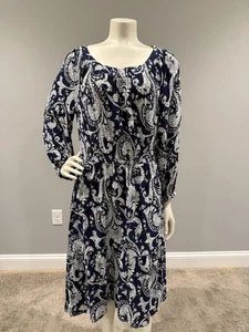 Vestido midi para mujer Talbots azul marino/blanco cachemira viscosa cintura elástica talla M - Imagen 1 de 10