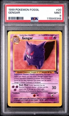 1999 Pokemon Fossil Gengar #20 English Non-Holo Rare 20/62 - PSA 9 MINT - Image 1 of 2