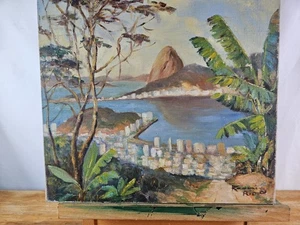 PINTURA AL ÓLEO MONTAÑA PAN DE AZÚCAR RÍO DE JANEIRO FIRMADA KOENIG RIO BRASIL VINTAGE - Imagen 1 de 16