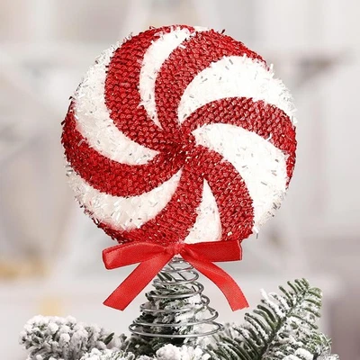 Mini Christmas Candy Tree Topper 6.3 x 4 x 1.6 Inch Peppermint Red, White  - Image 1 of 4