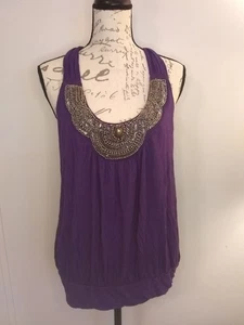 Apt 9 Camiseta sin mangas Mujer Mediana Embellecida Morado Boho - Imagen 1 de 12