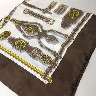 HERMES Scarf Excellent Condition Silk Dark Brown 90x90 cm - Image 1 of 4
