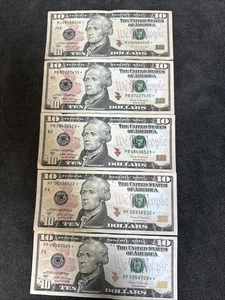 US Paper Money $10 Federal Reserve Star Notes (5 Bill Lot) - Picture 1 of 12
