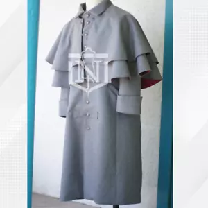New Grey Unisex Custom Inverness Style Great Coat Cape With Short Cape Fast Ship - Picture 1 of 4