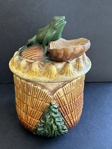 Vintage Frog Canister Majolica Craftsman Style Matte Glazed 9” Chinese - Picture 1 of 20