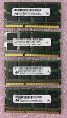 Lot( 4 ) 2GB Micron MT16JSF25664HZ-1G4F1 PC3-10600S DDR3 SO-DIMM 2Rx8 RAM - Image 1 of 4