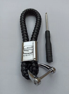Seat Black Braided Leather Metal Key Ring Keychain Fob Car Logo Gift - Image 1 of 4