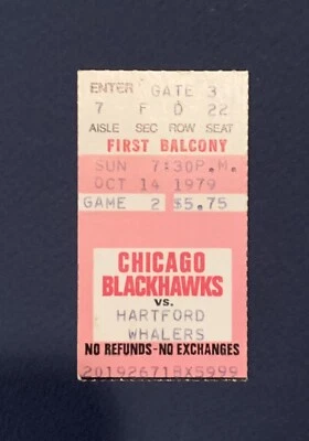 1979 Gordie Howe Ticket Stub Career Goal #787 HOF Hartford Whalers Chicago 10/14 - Image 1 of 2