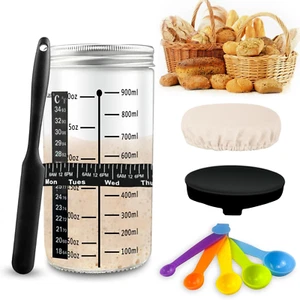 Sourdough Starter Jar 36Oz with Date Marked Feeding Band, Thermometer, Sourdough - Picture 1 of 7