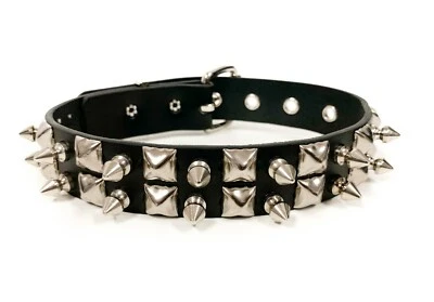 Punk Gothic  Spike Stud Belt Black Real Leather Snap Choker Collar Necklace - Image 1 of 3