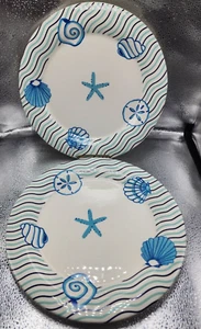 Shard Pottery of Maine Seashell/Starfish/Ocean Dinner Plates (set of 2) - Picture 1 of 16