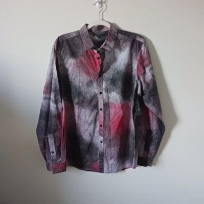 INC International Concepts Mens Button Up Shirt M Gray Pink Spray Paint Abstract - Image 1 of 4