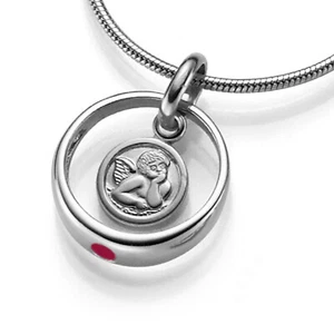 Anhänger Taufring   Silber 925/000  mit Engelchen u. rotem Kristall - Picture 1 of 1