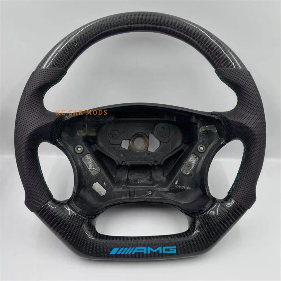 Volante de fibra de carbono puntada azul para Mercedes-Benz W203C32 AMG 2001-2006 Foto 1 de 4