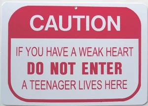 New Plastic Sign Caution Teenagers Live Here Funny Garage Bar Decor - Picture 1 of 1
