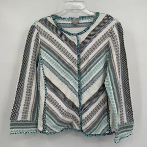 Chicos Damen Webjacke Größe 1 US M Gestreift Fransen Druckknopf Gestreift Freizeit Kunst - Bild 1 von 9