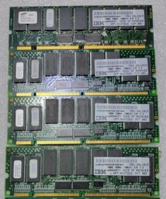 Lot of 4 IBM 28L1015 01K7262 128MB 100MHZ 3.3V DIMM MEMORY MODULE Total 512MB - Image 1 of 2