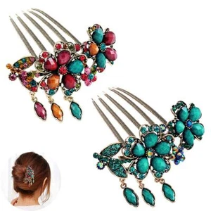2pc Retro Decorative Fashion Hair Comb Clips Rhinestone Hairpin for Wedding Prom - Picture 1 of 17