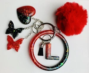 Rot/Schwarz Glitzer Flocke Schlüsselanhänger Armband Set - Bild 1 von 1