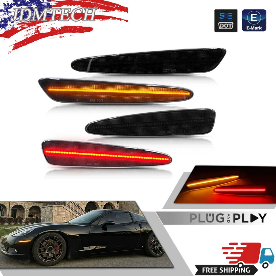 LED Smoked Front & Rear Side Marker Signal Lights For 2005-13 Chevy Corvette C6 - Image 1 of 4