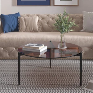 Clear Tempered Glass Art Design Coffee Table Round Side End Table Nightstand Set - Picture 1 of 12