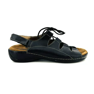 Womens 7.5-8 39 Wolky Kite Ghillie Sandals Black Leather Lace-Up Slingback - Picture 1 of 12