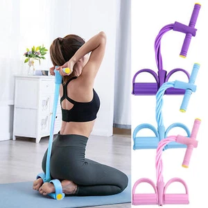 6-Tubes Foot Pedal Resistance Band Body Stretch Pull Puller Rope Yoga Exercise - Picture 1 of 15