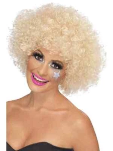 Blonde 70s Funky Afro Wig Curly Ladies Mens 1970s 70's Party Disco Wigs - Picture 1 of 2