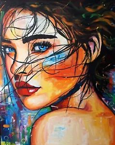 Original hand painted large oil painting abstract portrait of a beautiful woman - Picture 1 of 19