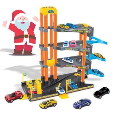 4-Storey Parking Garage Toy Elevator Service Stations 4 Vehicles Ramp Lift Toy - Image 1 of 4