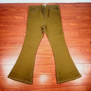 UNIQUE VINTAGE 2X/18 brown flared high waist 5 pocket pants NWT Festival Hippie - Picture 1 of 8