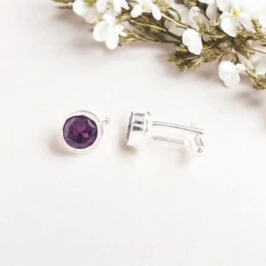 Amethyst Gemstone 925 Sterling Silver Jewelry Designers Cufflinks 0.50" For Gift - Picture 1 of 3