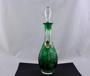 NACHTMANN CRYSTAL CUT TO CLEAR TRAUBE GREEN DECANTER WITH STOPPER - Picture 1 of 7
