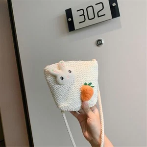 Cute Rabbit Flower Sling Bag Cartoon Weave Handbags Shoulder Bag - Picture 1 of 13